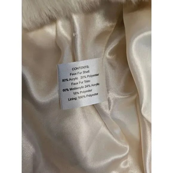 Gallery Cream Faux Fur Hoided Jacket Womens Medium - Picture 7 of 10
